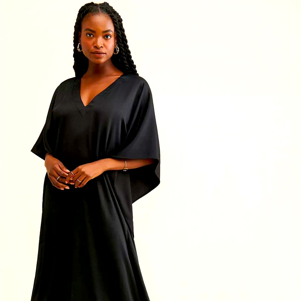 NWT! Ripley Rader BY Free People Satin Crepe Caftan Dress BLACK/SIZE-1